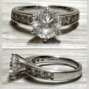 Vintage Designer Signed (FE) Sterling Silver Cubic Zirconia Ring, Size 7, 4.1g